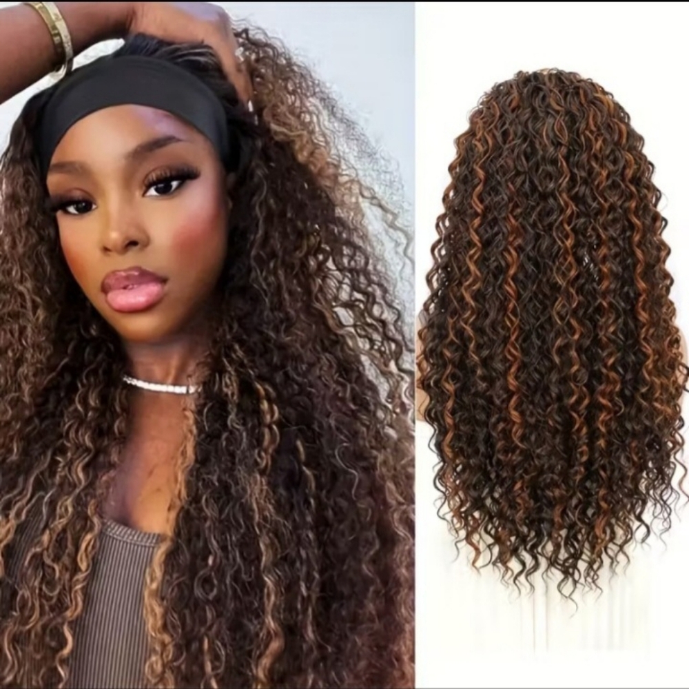 Headband Curly Wig - Brown with Highlights